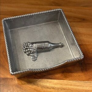 Lenox Napkin Holder Wine Bottle Grapes Weight Napkins Metal Alloy 5 3/4" Square